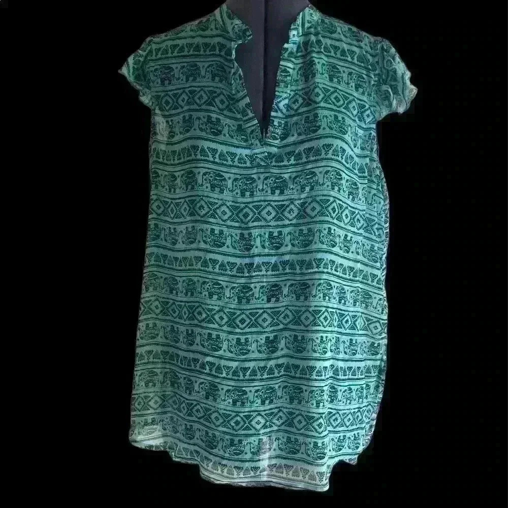 no boundaries teal black elephant sheet sleeveless tunic top labeled xl